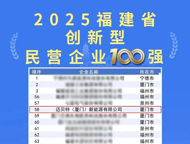 邁貝特榮登2025福建省創(chuàng)新型民營企業(yè)100強(qiáng)